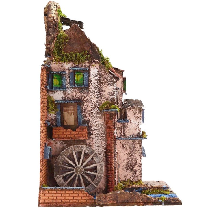 Illuminated village with working mill cm 40x40x65 h