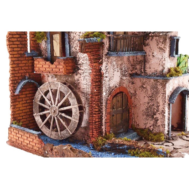 Illuminated village with working mill cm 40x40x65 h