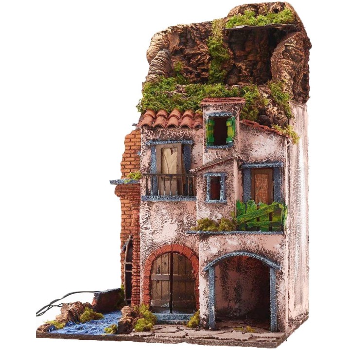 Illuminated village with working mill cm 40x40x65 h