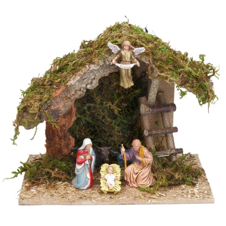 Capanna con Natività 8 cm Landi cm 23,5x15x19,5 h