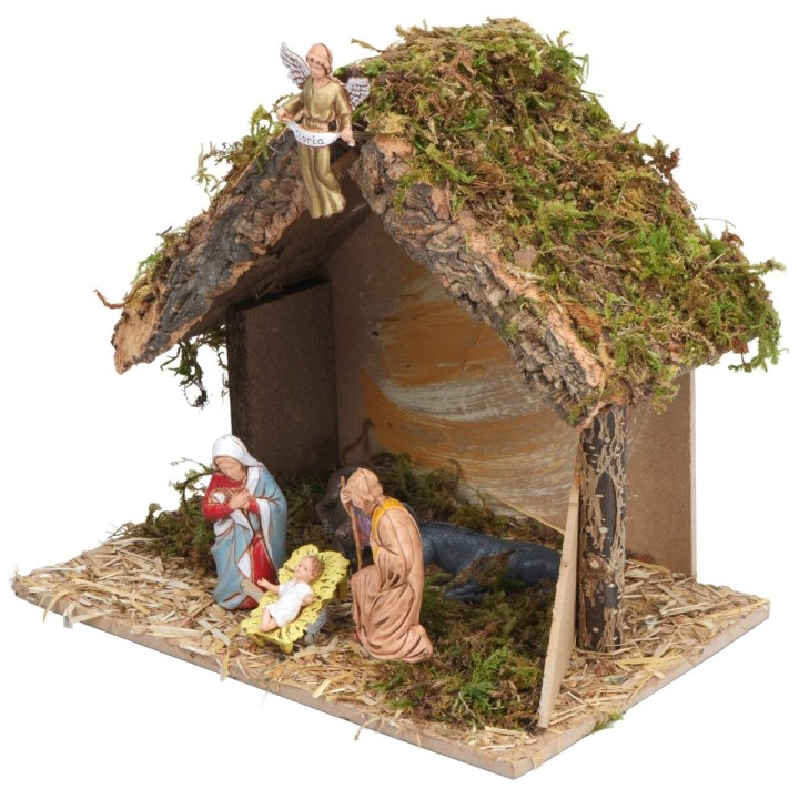 Capanna con Natività completa e staccionata laterale cm