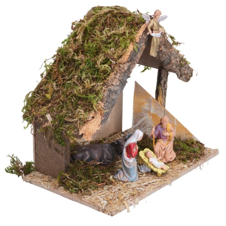 Capanna con Natività completa e staccionata laterale cm
