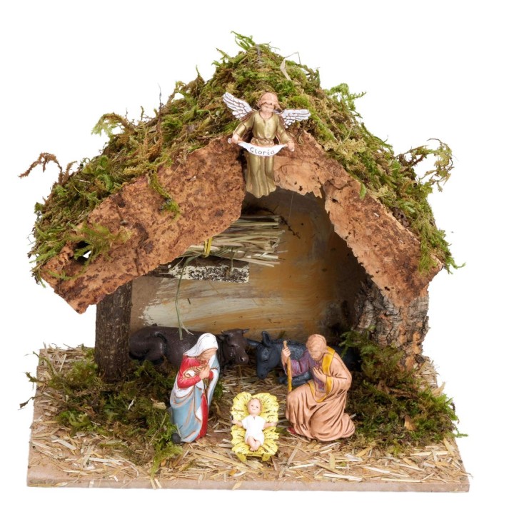 Stable with straw for nativity scene cm 23.5x14.5x20 h