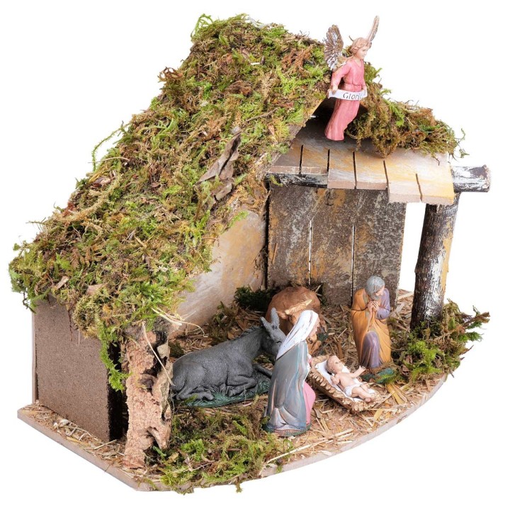 Hut with side canopy complete with Landi statues cm 32x18x23 h