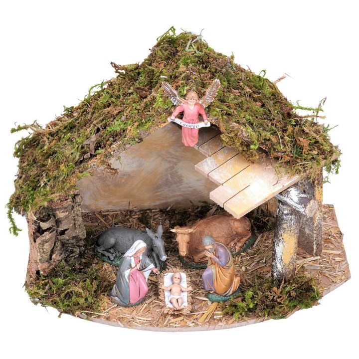 Hut with side canopy complete with Landi statues cm 32x18x23 h