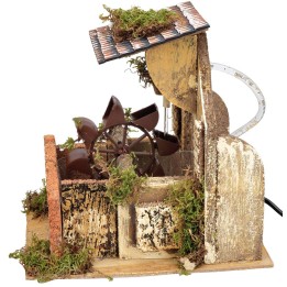 Molino de agua funcionando con muro frontal, cm 23x18x23 h