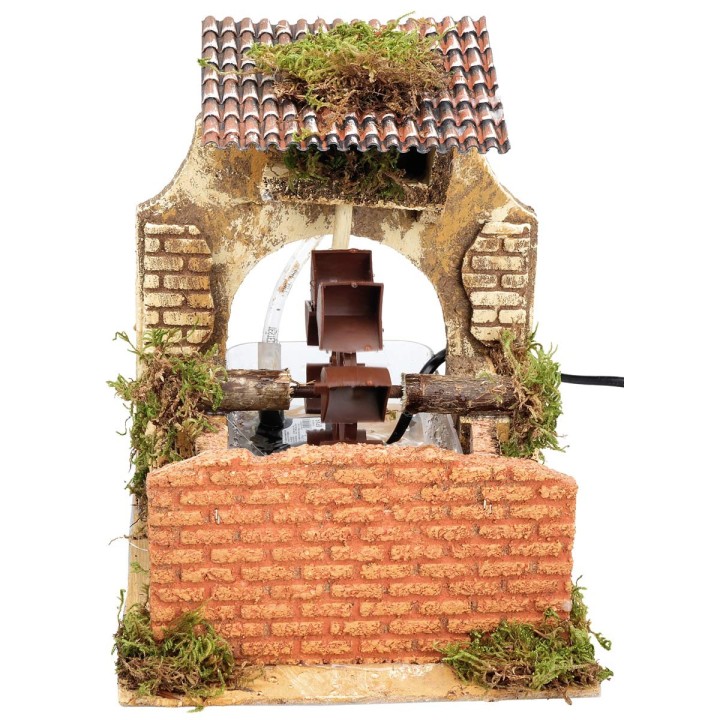 Molino de agua funcionando con muro frontal, cm 23x18x23 h