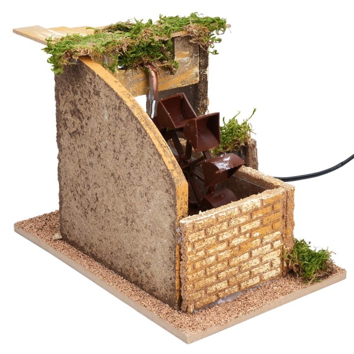 Mulino ad acqua funzionante con ruota laterale, cm 24,5x16x18,5