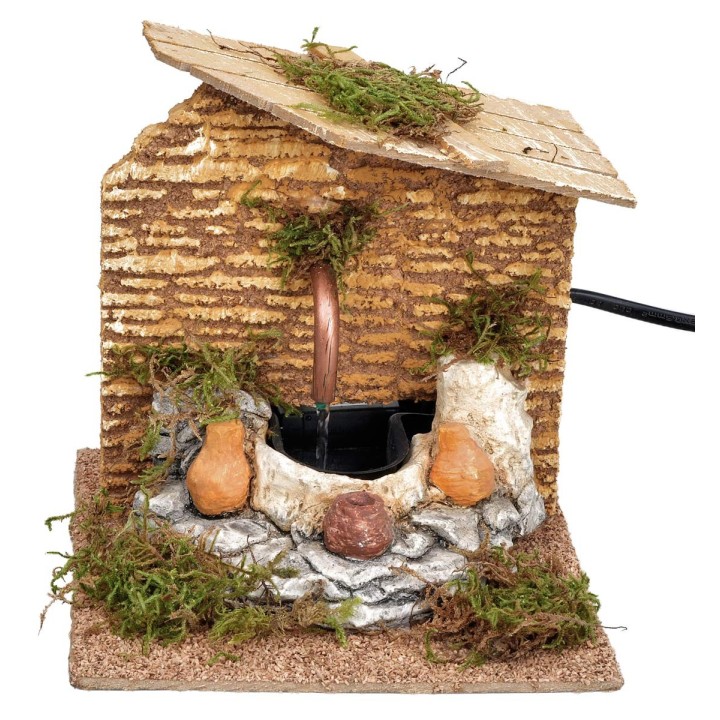 Fontana con tetto spiovente e pompa funzionante cm 15x15x15 h