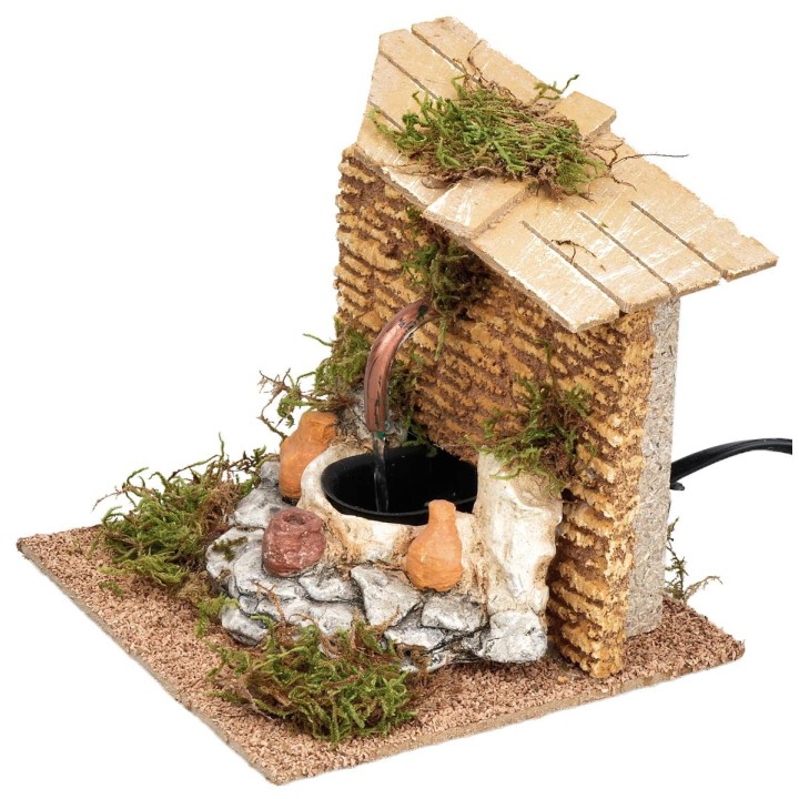 Fontana con tetto spiovente e pompa funzionante cm 15x15x15 h