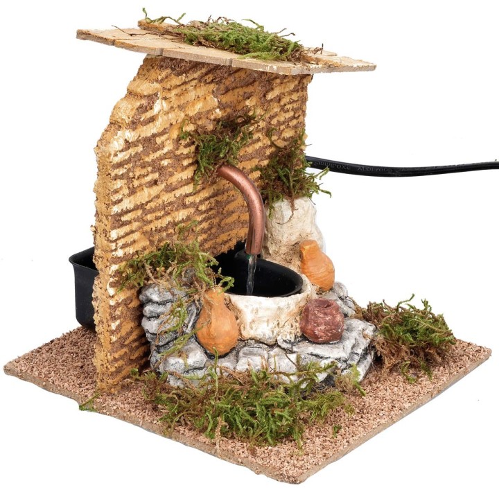 Fountain with sloping roof and working pump 15x15x15 cm h