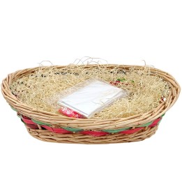 Cestino ovale in vimini rosso e verde con kit cm 41x35x15h
