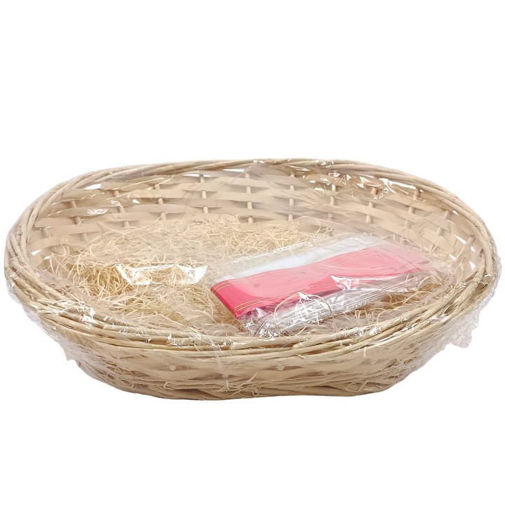 Natural wicker oval basket with kit cm 40x34x16h