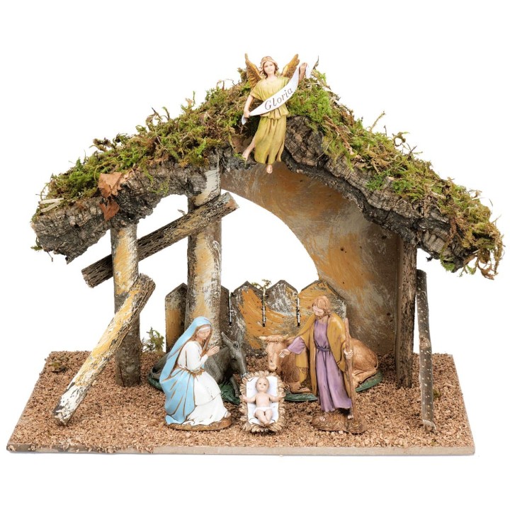 Hut with fence complete with Landi statues cm 31.5x17x23 h