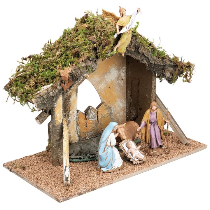Hut with fence complete with Landi statues cm 31.5x17x23 h