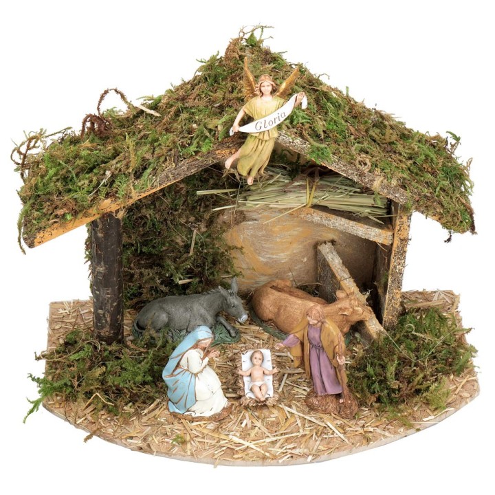 Capanna con fieno completa di statue Landi cm 32x18x23 h