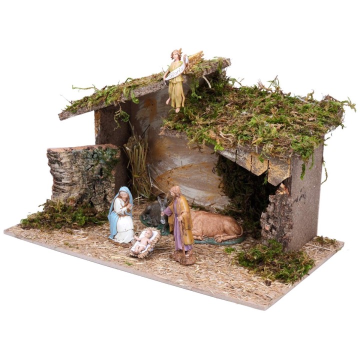 Hut with irregular roof complete with Landi statues cm 40x23x23