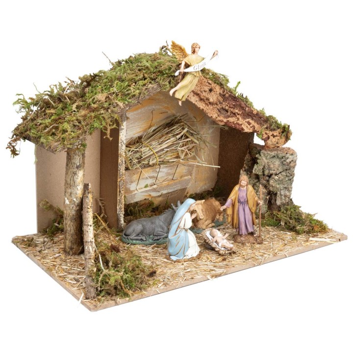 Cabaña con pesebre completa con estatuas Landi cm 40x23x24 h