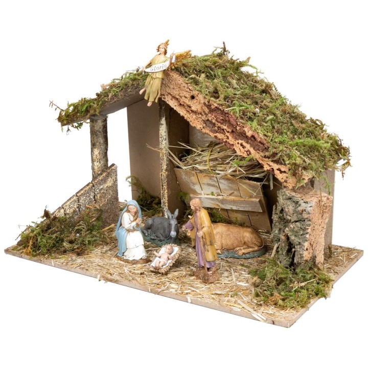 Hut with manger complete with Landi statues cm 40x23x24 h