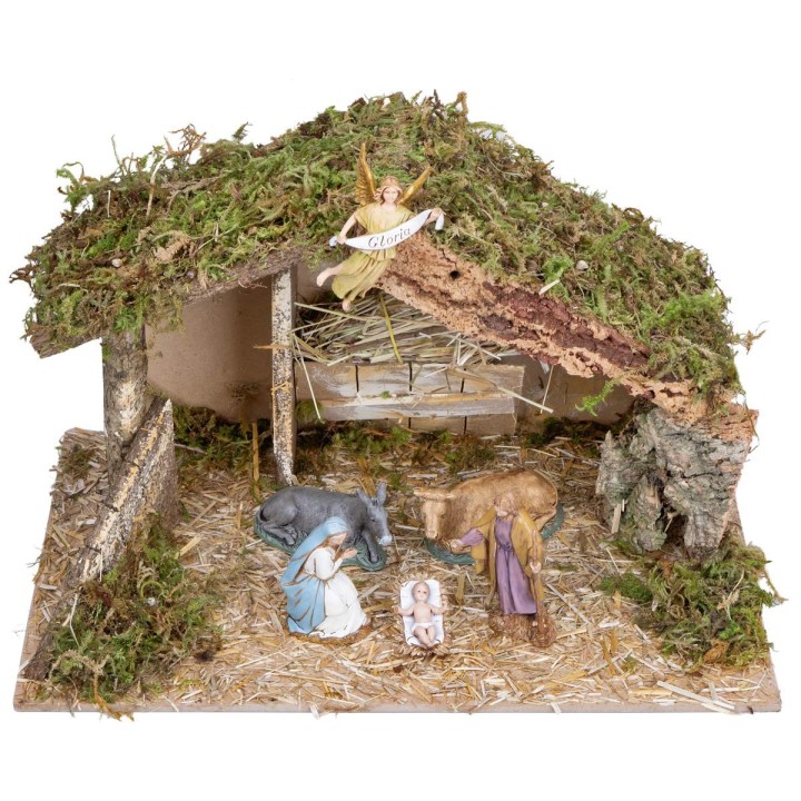 Capanna con mangiatoia completa di statue Landi cm 40x23x24 h