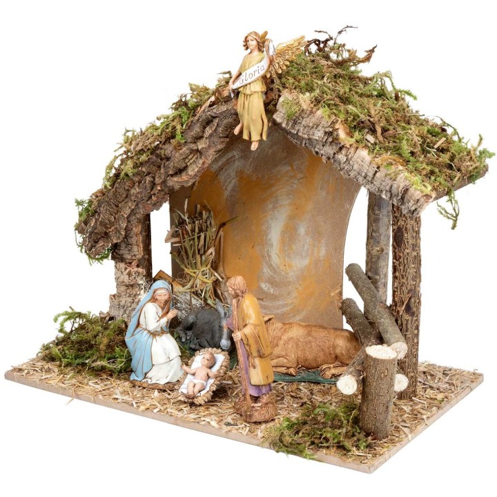 Capanna con staccionata completa di statue Landi cm 31,5x17x23 h