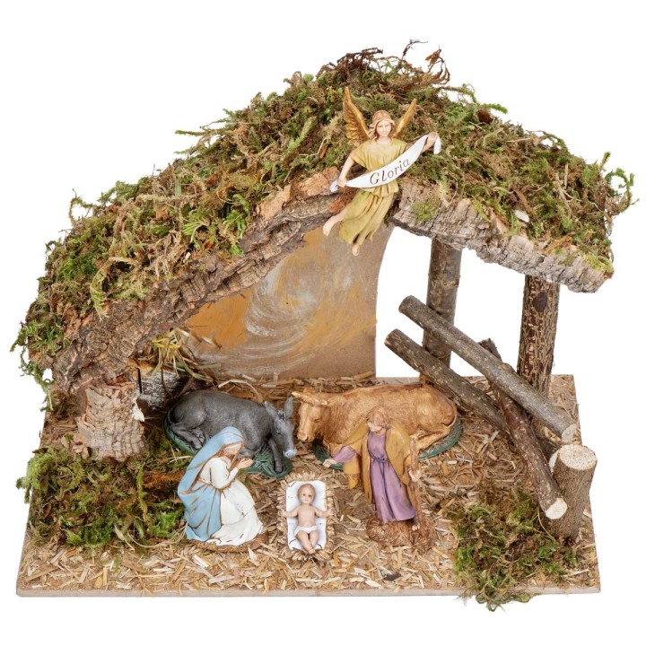 Hut with fence complete with Landi statues cm 31.5x17x23 h