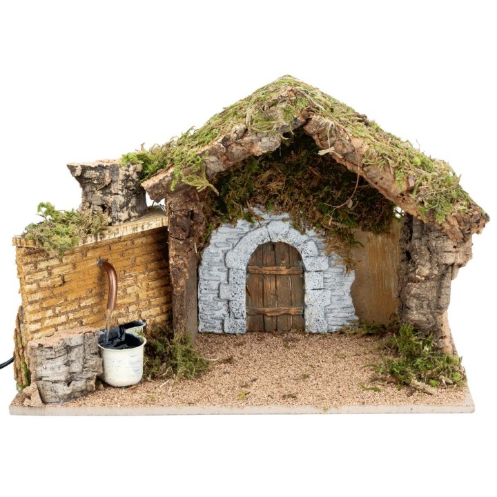 Cabaña con portón y fuente funcional cm 36x17x24 h