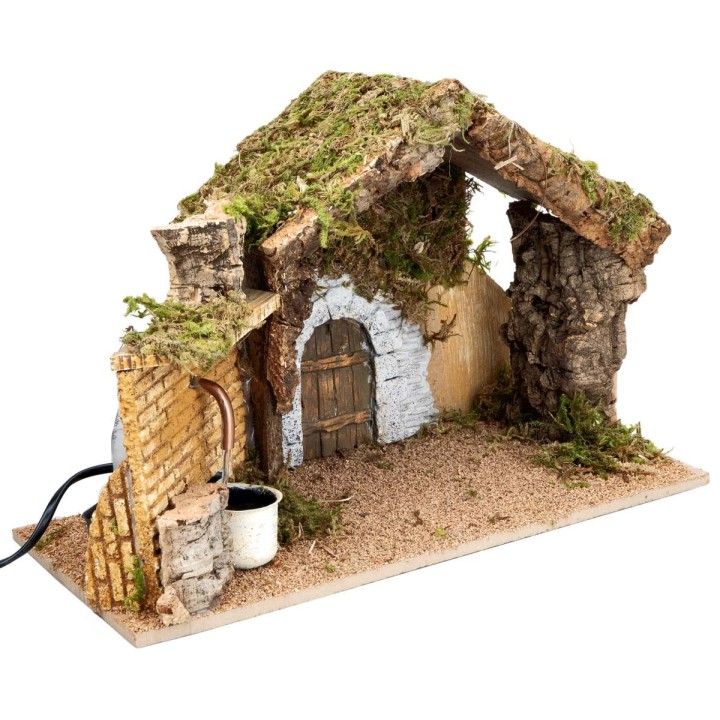 Cabaña con portón y fuente funcional cm 36x17x24 h