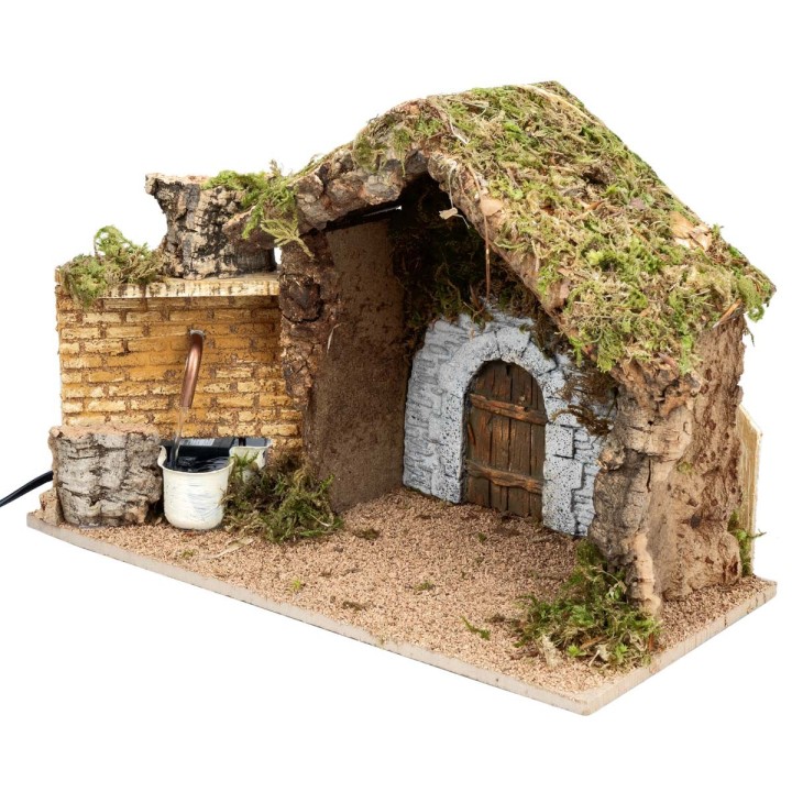Cabaña con portón y fuente funcional cm 36x17x24 h