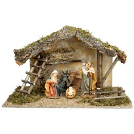 Hut with sloping roof complete with nativity 60x35x35 cm h
