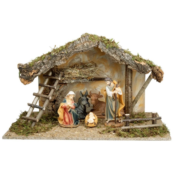 Hut with sloping roof complete with nativity 60x35x35 cm h