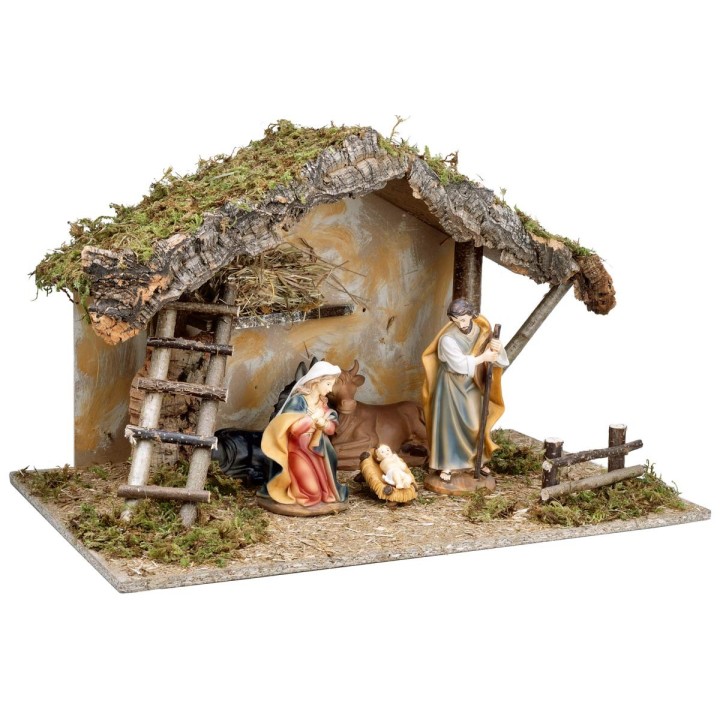 Hut with sloping roof complete with nativity 60x35x35 cm h