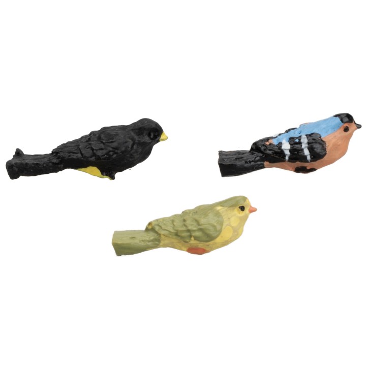 Conjunto de 3 pajaritos de 2,4 cm en colores variados.