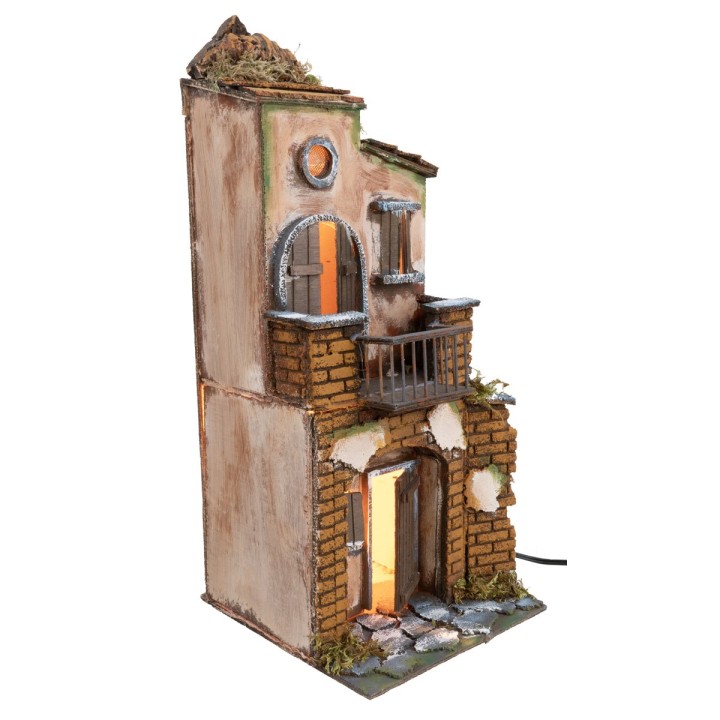 Casa napoletana illuminata funzionante a corrente cm 20x20x46,5