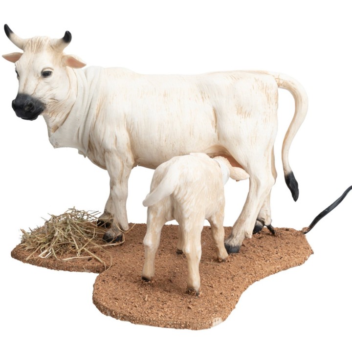 Vaca y ternero con doble movimiento para estatuas de 30 cm