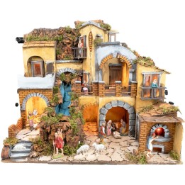 Pesebre con pueblo iluminado con cascada de 60x40x54 cm