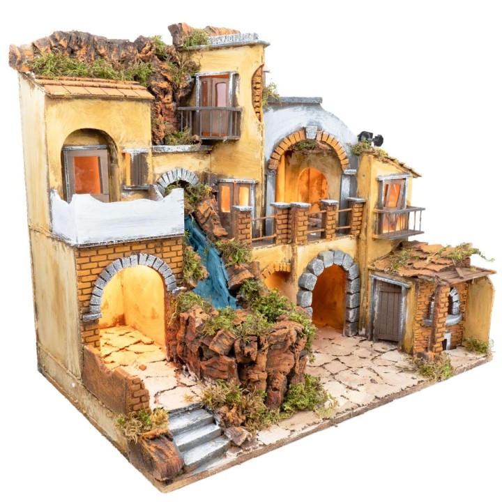 Presepe con borgo illuminato con cascata 60x40