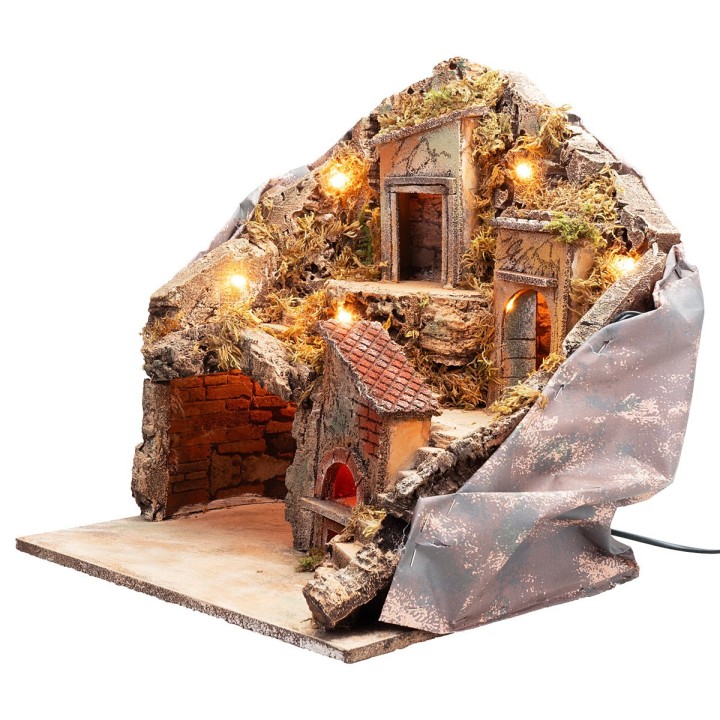 Pesebre iluminado con horno eléctrico funcionando cm 33x29x37