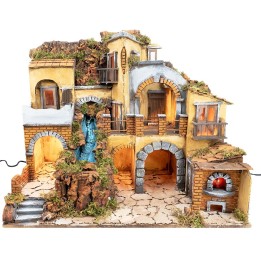 Presepe con borgo illuminato con cascata 60x40