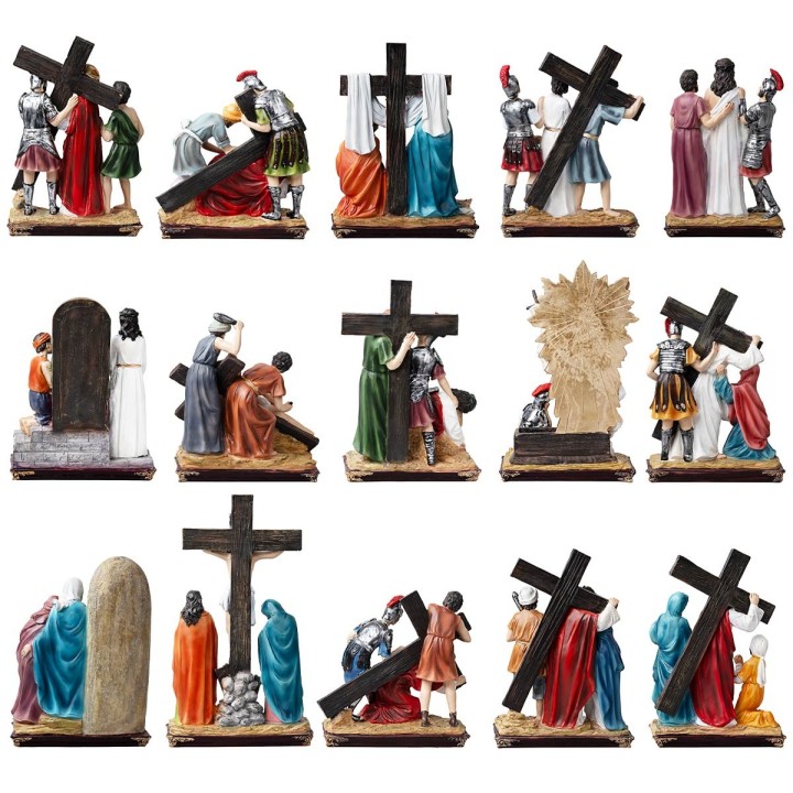 Resin statues 15 stations Via Crucis 20 cm