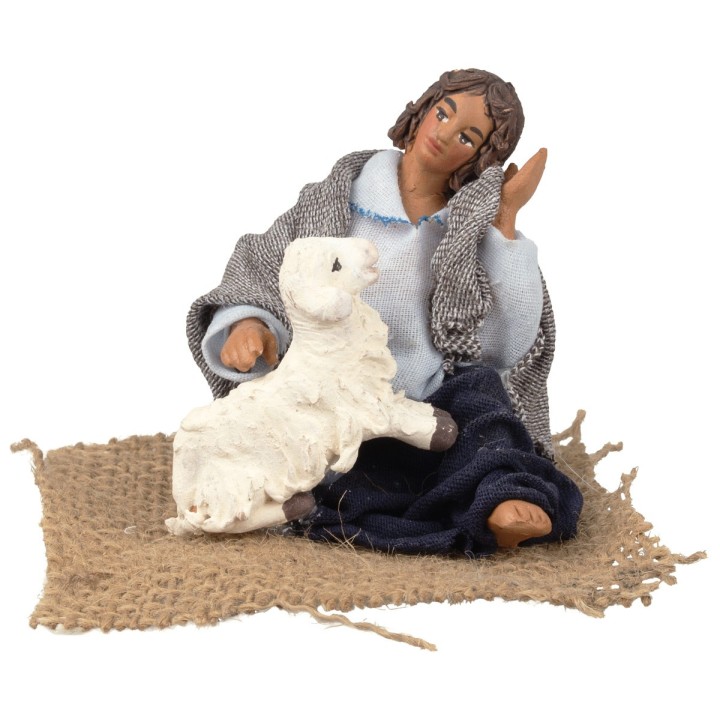 Seated woman with sheep 12 cm series
