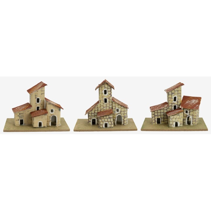 Set tre casette con tetto rivolto a sinistra cm 10x6,2x7,5 h