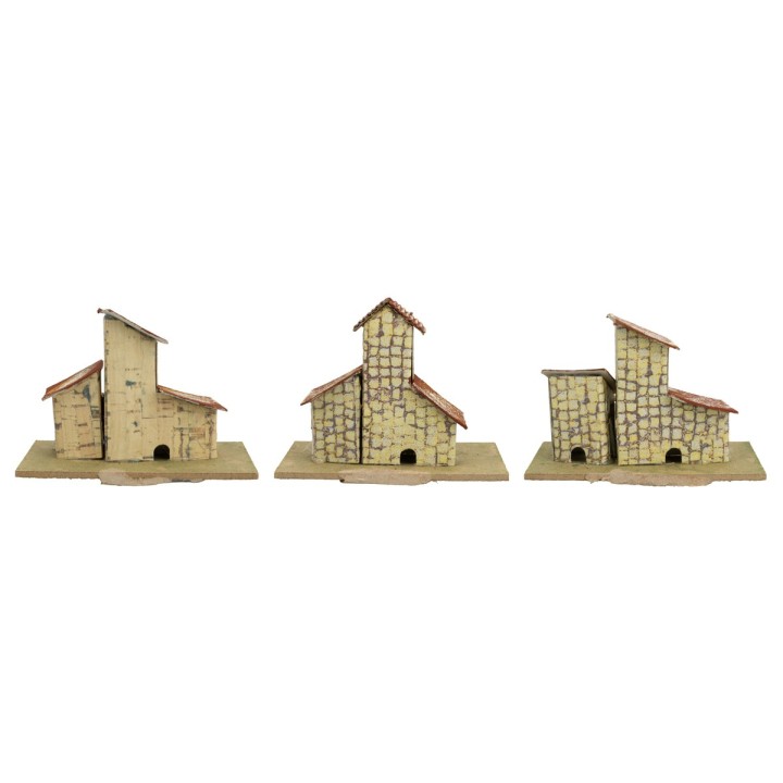 Set tre casette con tetto rivolto a sinistra cm 10x6,2x7,5 h