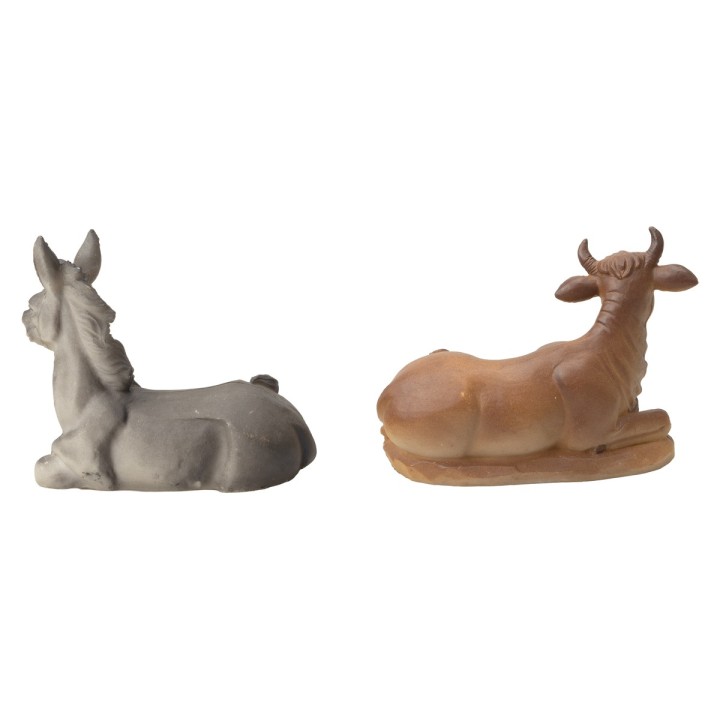 Set bue e asino seduti in resina per statue da 15 cm