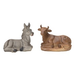 Set of seated ox and donkey in resin for 15 cm statues