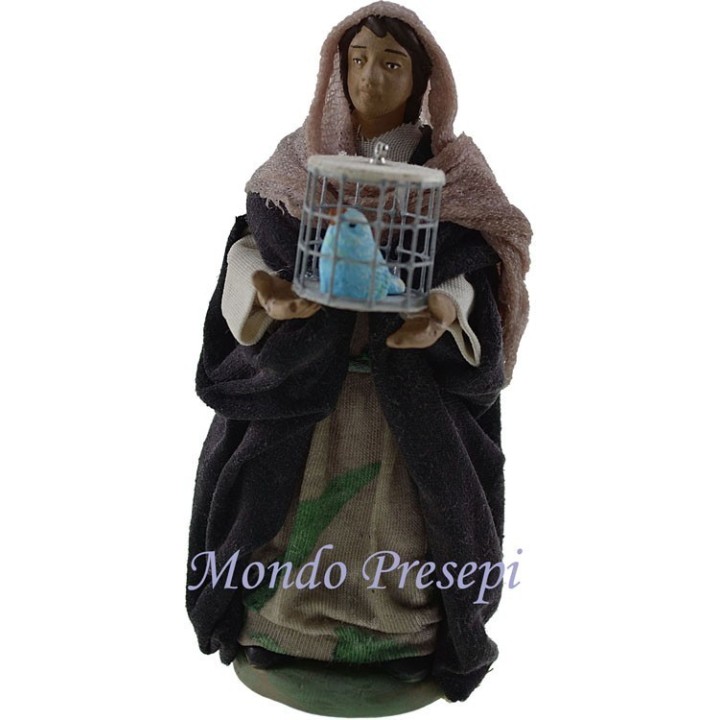 Mujer con pajarito en jaula Lux cm 12