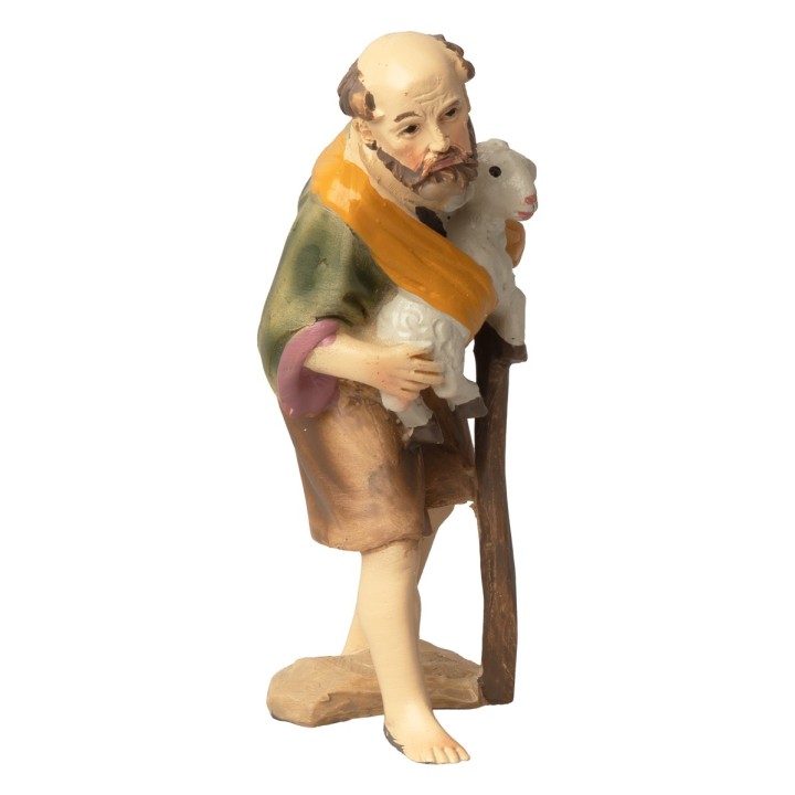 Shepherd with lamb in cloth and staff series 8-9 cm in resin