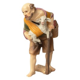 Pastore con agnello nel panno e bastone serie 8-9 cm in resina