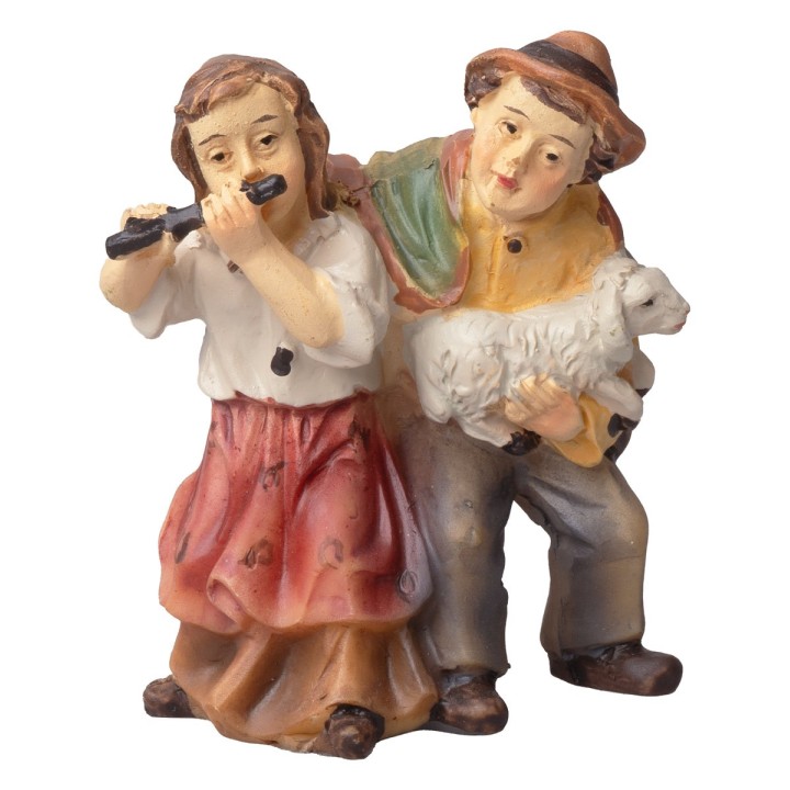 Niños con cordero en brazos serie 8-10 cm en resina