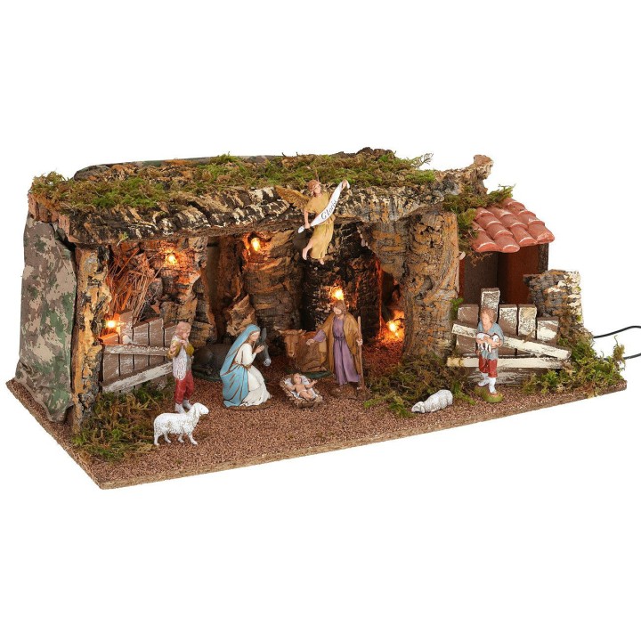 Capanna illuminata con Natività serie Landi Moranduzzo cm